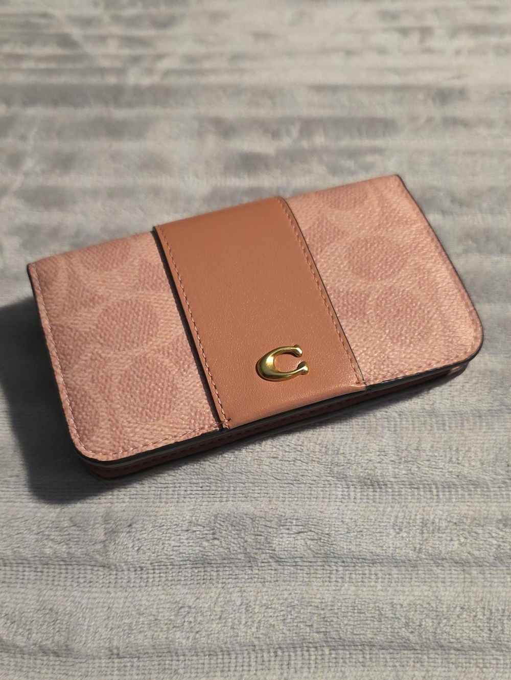 Coach Pink Signature Phone Wallet with Gold 'C' Logo